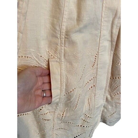 Chico’s 100% Linen Peach Eyelet Lace Zip Up Lightweight Tunic Size 1P Medium Top - Picture 3 of 9
